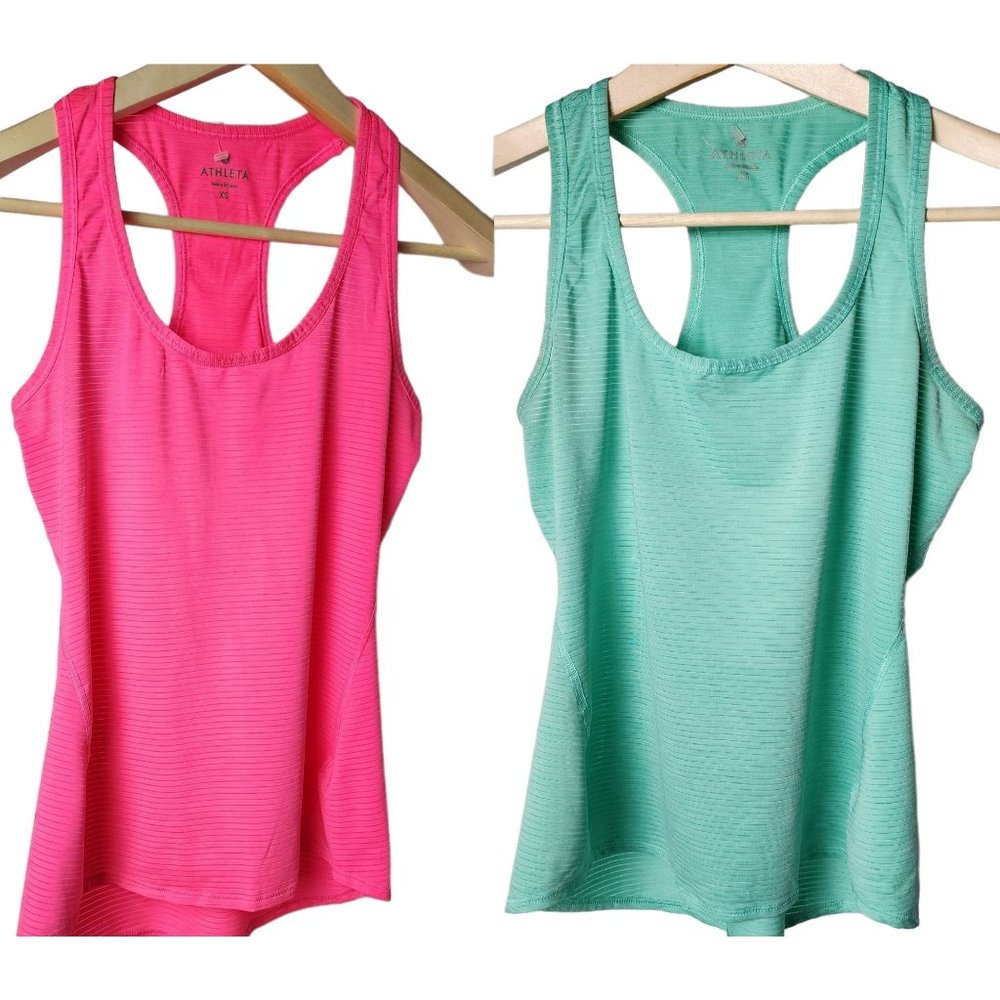 Athleta 2 for $25 racer back cooling material green and pink tank top XS